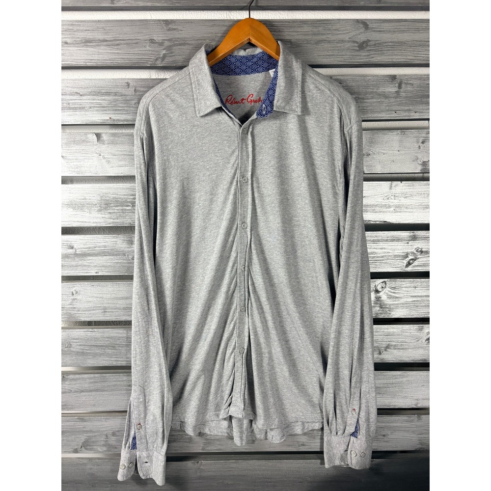 Robert Graham Mens Large Gray Cotton Modal Knit Long Sleeve Button Down Shirt